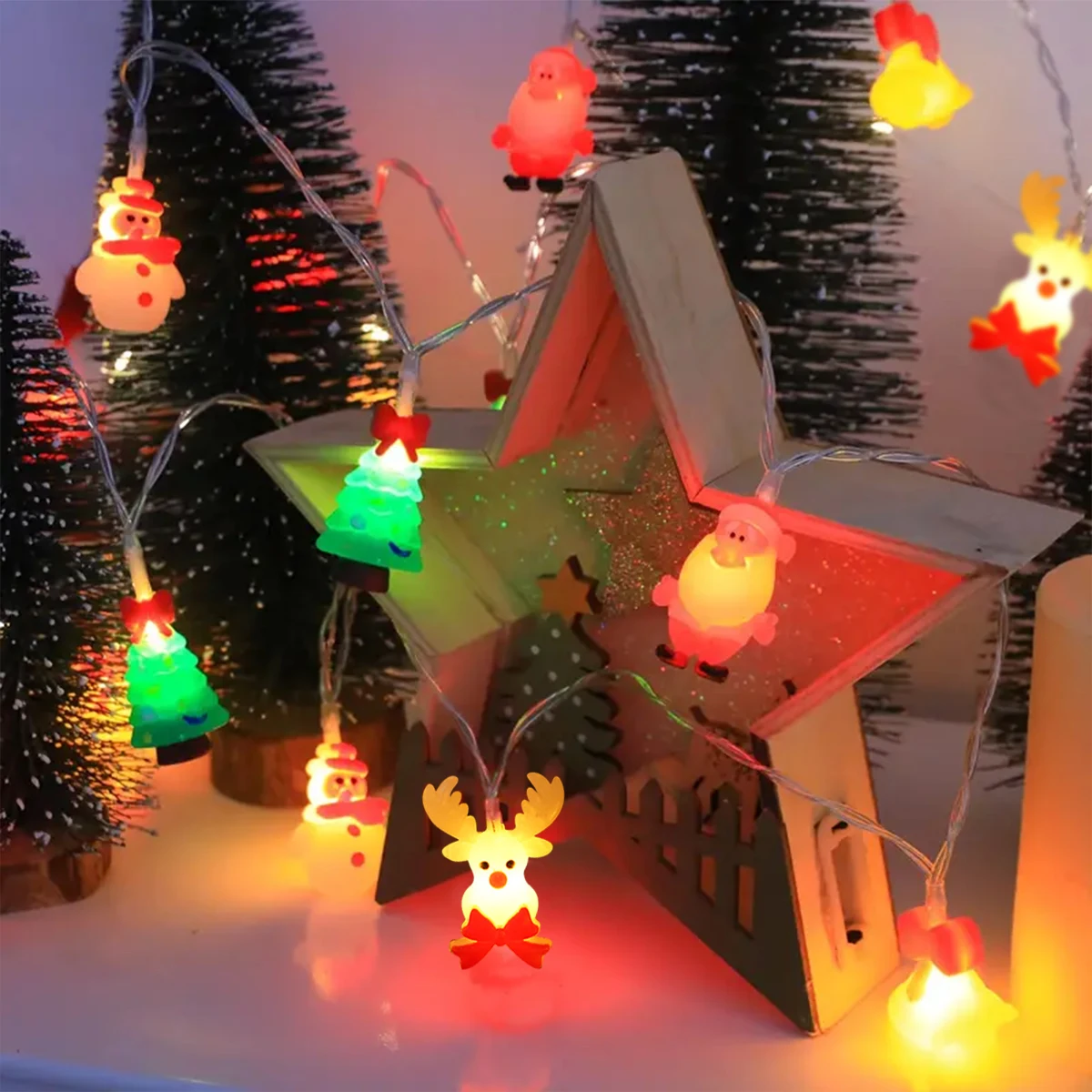 

1pc LED Silica Gel Christmas String Lights With Santa Snowman Christmas Tree Bell Elk Pattern Mixed Designs For Patry Decor