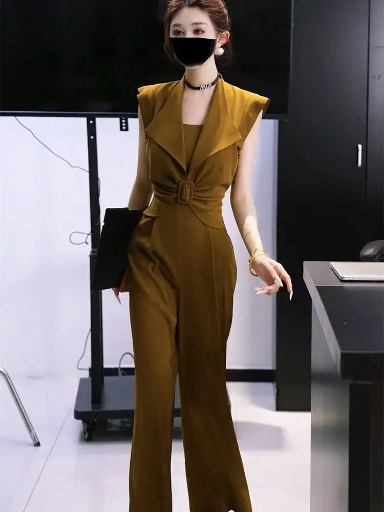 

Summer 2026 Faion High Waist Wide Leg Jumpsuit Women's Loose Fit Ele Splicing Design Casual Comfortable One-Piece Suit