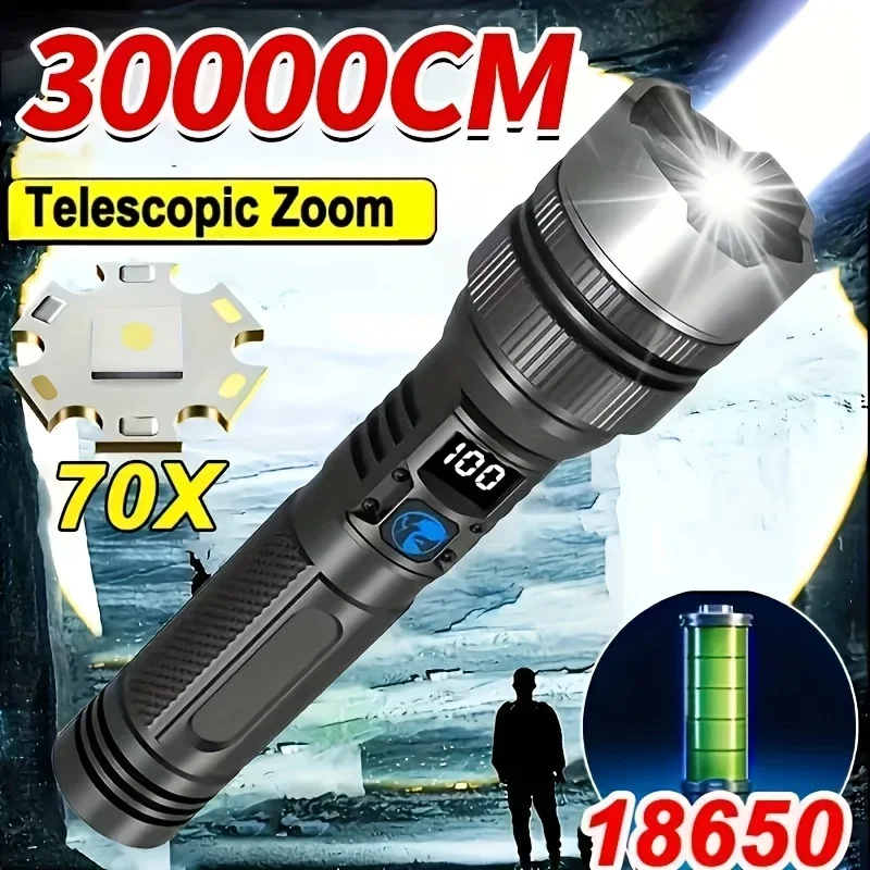 

Ultra Bright LED Flashlight Tactical Zoom Torch USB Type-C Rechargeable High-Intensity Emergency Light with Aluminum Lamp Shade