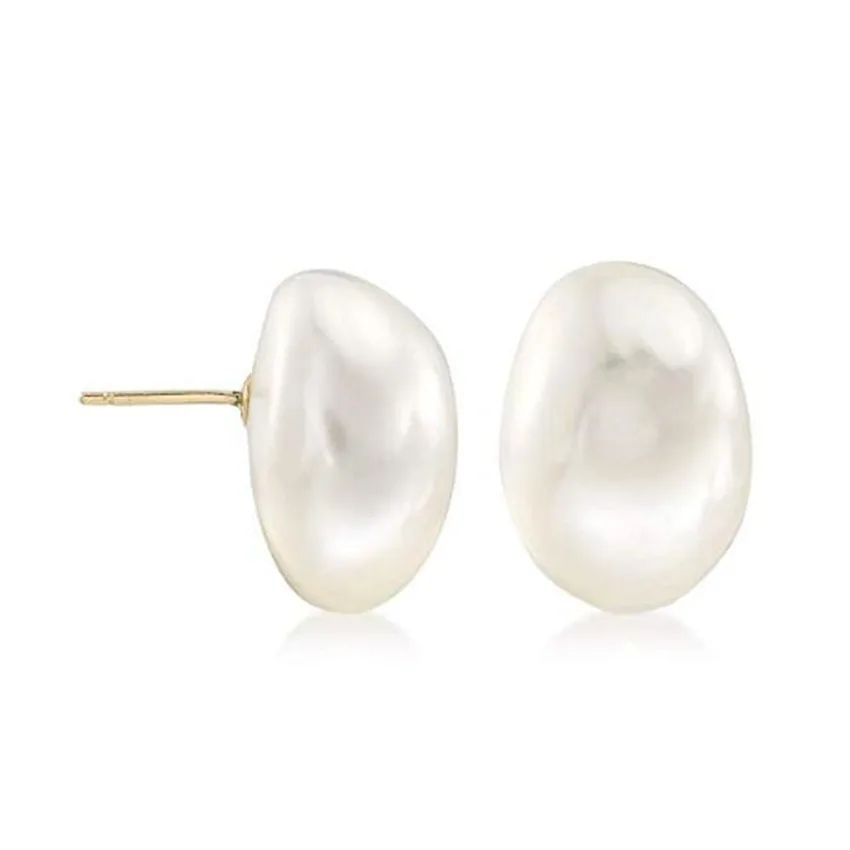 Fashion White Baroque Pearl Earrings 18k Ear Stud Silver Eardrop Gemstone Swing Teens