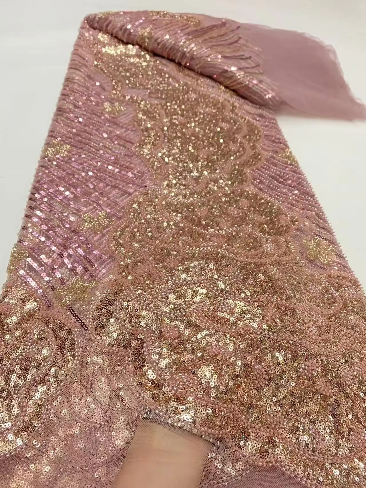 

Новейшее роскошное тяжелое кружево из бисера, высокое качество, сетчатая африканская кружевная ткань с блестками, вышивка, 2025 платья для свадебного платья