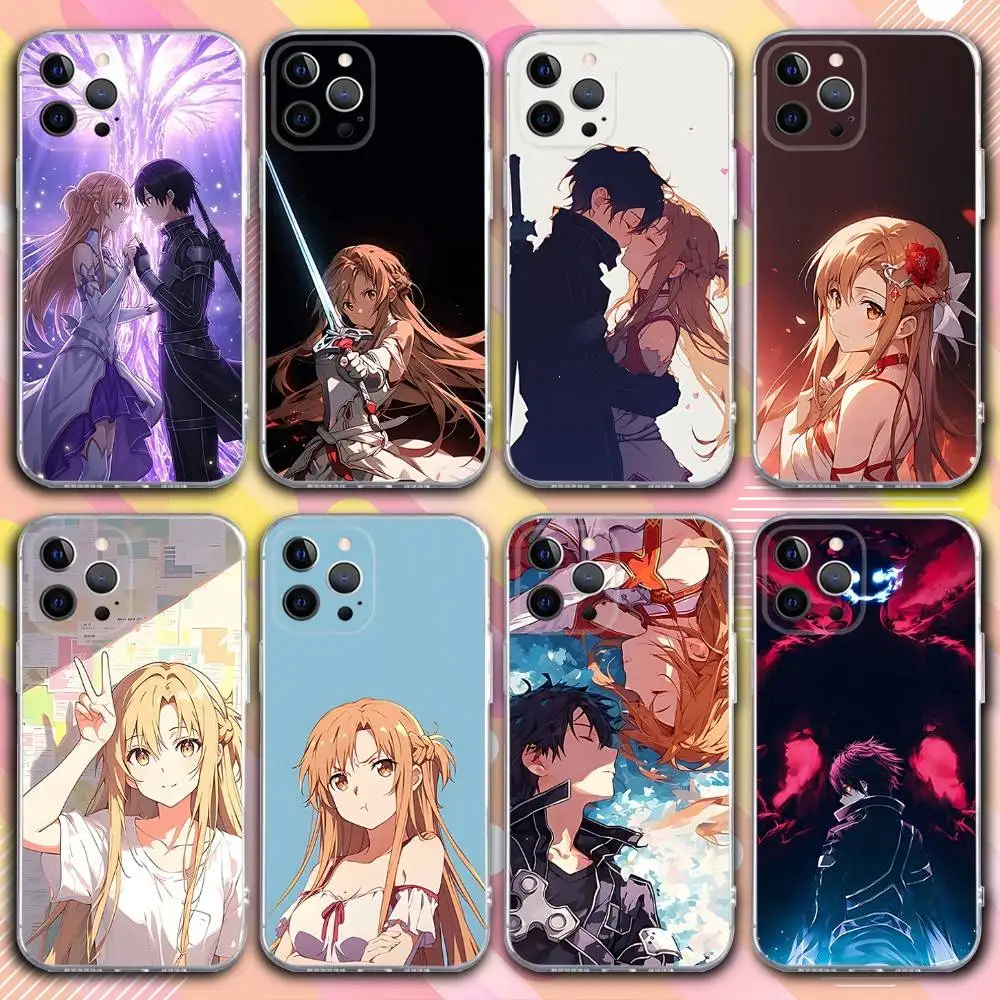 

A-Asuna Anime K-Kirito Phone Case For iPhone 17,16,15,14,13,12,11 Pro,Max,Plus,X,XS,XR,SE4,E Mini Transparent Soft Cover