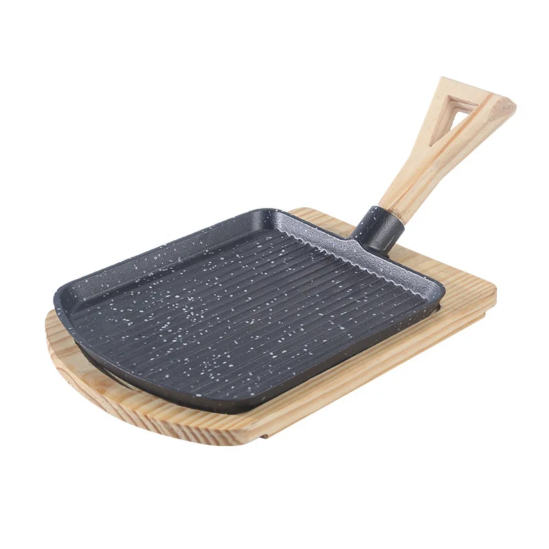 Imagen 5: Sartén para asar con mango de madera de alta calidad LH, sartén para barbacoa, sartén antiadherente para teppanyaki.