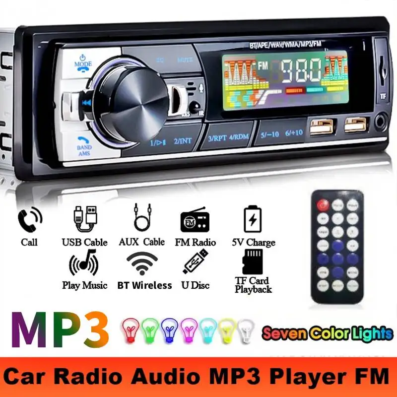 1 قطعة راديو السيارة Srereo1din مشغل MP3 اللاسلكي 60Wx4 FM استقبال مع جهاز التحكم عن بعد AUX/USB/TF بطاقة في داش عدة العالمي