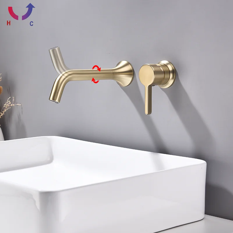 

Hidden Adjustable Swivel Faucet with a Minimalist Design, Wall - mounted Washbasin Brass Faucet, Double - hole Hot - water Basin