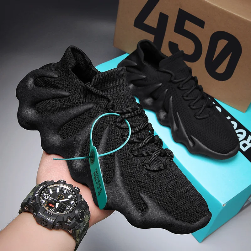 Nouvelles chaussures de sport décontractées pour hommes, avec semelle volcanique tissée respirante et chaussettes de course en maille pour hommes