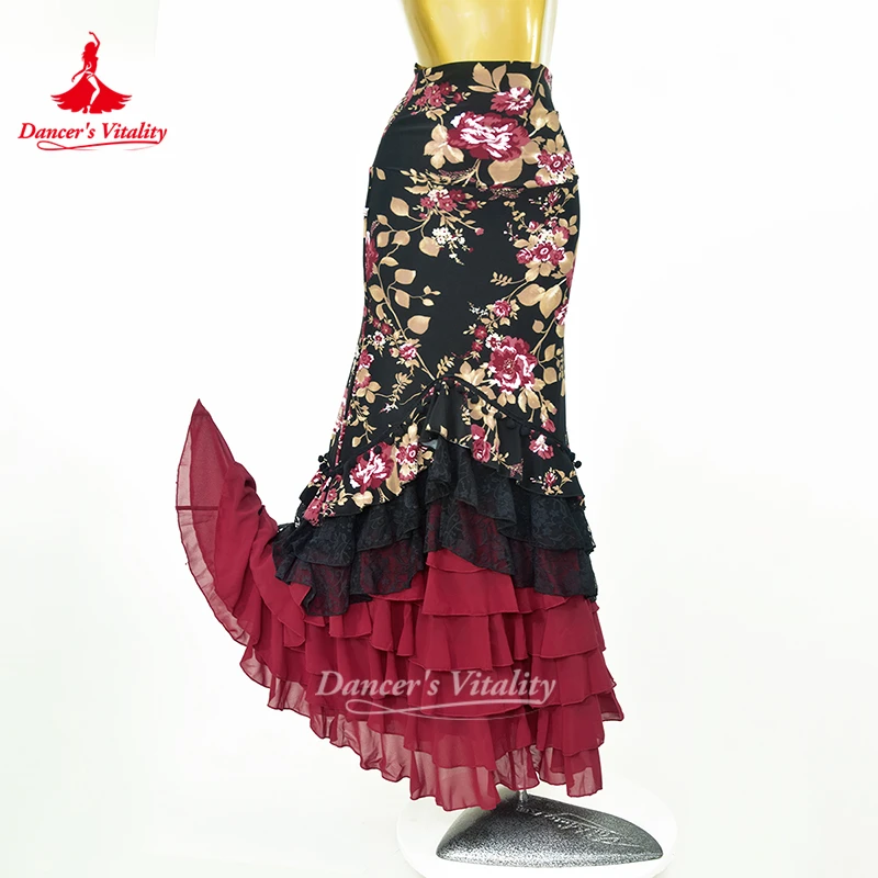 Traje de Flamenco Español Personalizado con Estampado Avanzado, Falda Larga para Actuaciones Escénicas y Competiciones, Vitalidad de la Bailarina