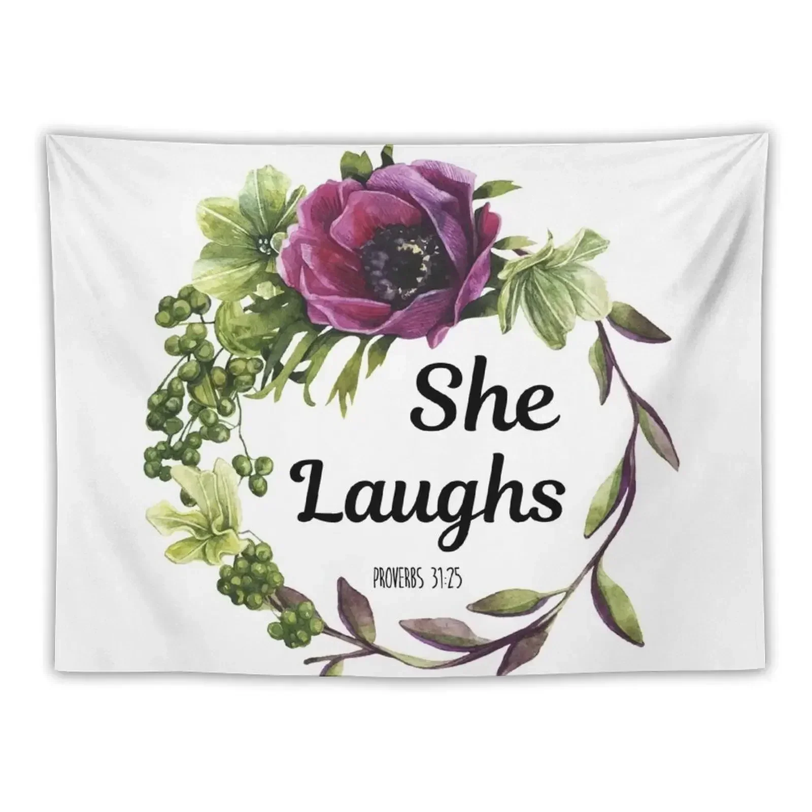 Christian Quote - She Laughs - Proverbs 31:25 Tapestry Bedroom Decorations Room Aesthetic Decor Bedroom Deco Tapestry