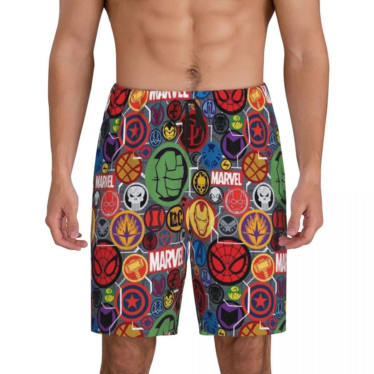 

Custom Printed Men's Spider Man Cartoon Animated Superhero Pajama Bottoms Sleepwear Pjs Sleep Shorts with Pockets