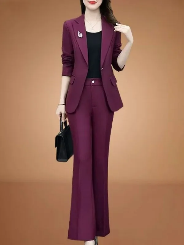 

Spring New Style Slimming Professional Women's Suit Pant Set Flared Pants Two-Piece Set Long Sleeve Polyester Fiber