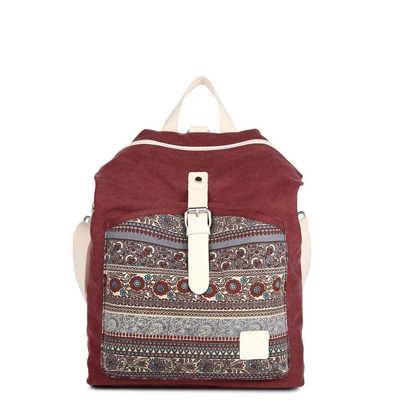 Ethnic Style Flower Embroidery Girl School Backpack Purse Women Ladies Fashion Casual Lightweight Shoulder Bag Travel Daypack