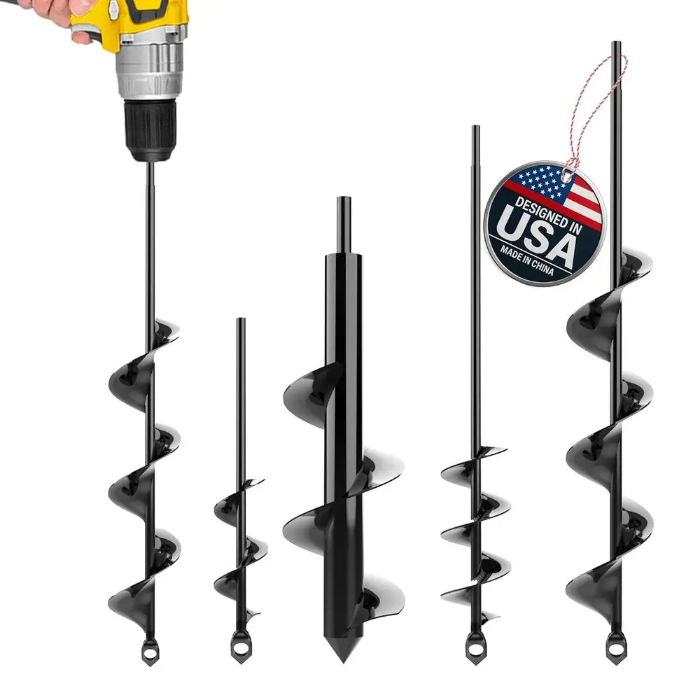 Auger Drill Bit or Planting 4 Pack  Garden Spiral Hole and Bulb Planter Tool - Compatible with 3/8 Inch Hex Drive
