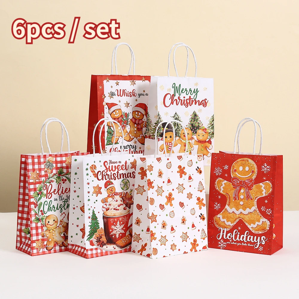 6pcs Christmas Gift Wrapping Bags Cartoon Creative New Anime Cute Little Animal Handheld Kraft Paper Bags Gift Bags