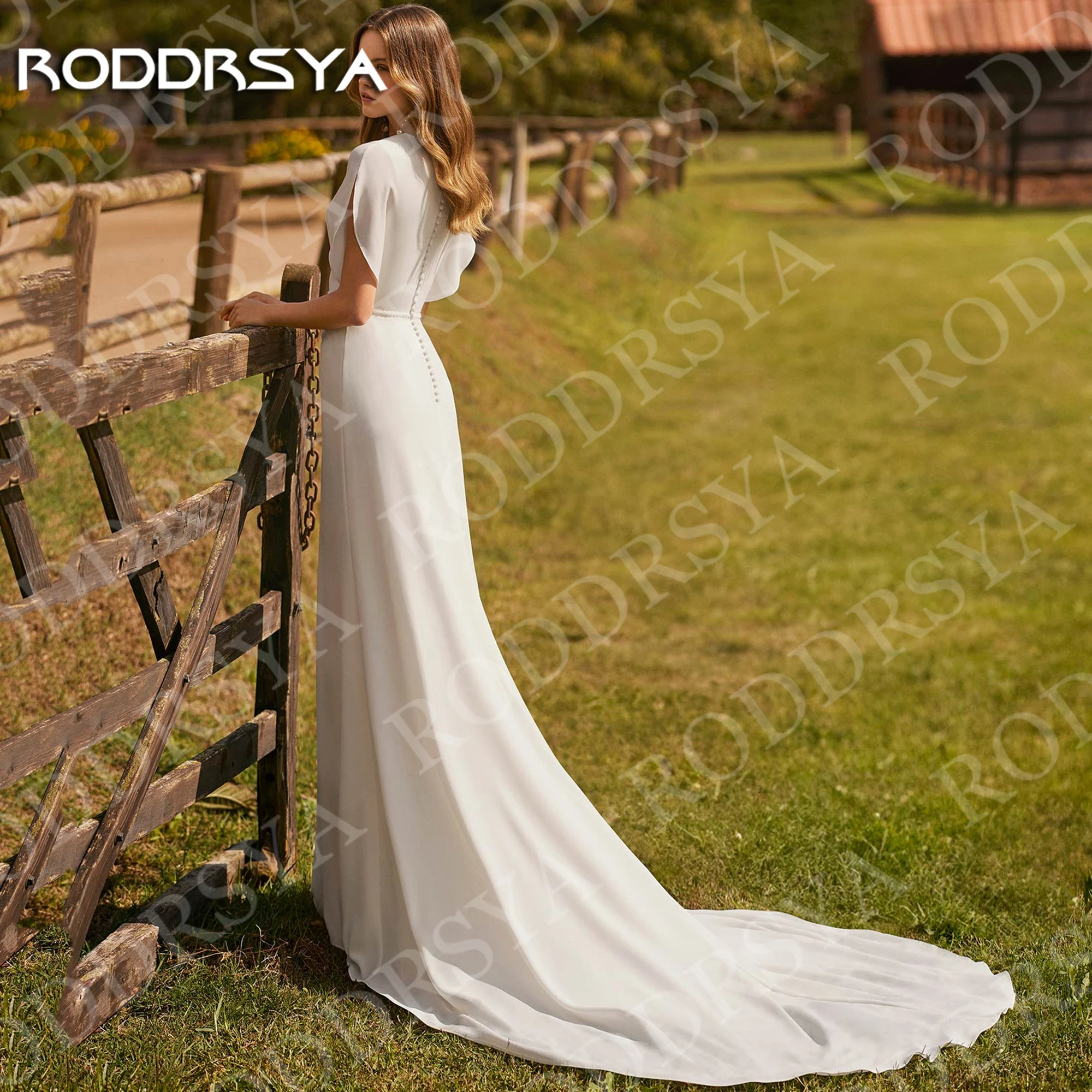 RODDRSYA Simple Chiffon Wedding Dress Boho Beach Elegant Mermaid V Neck Pleated Bridal Dresses Customized Robe Mariage Femme