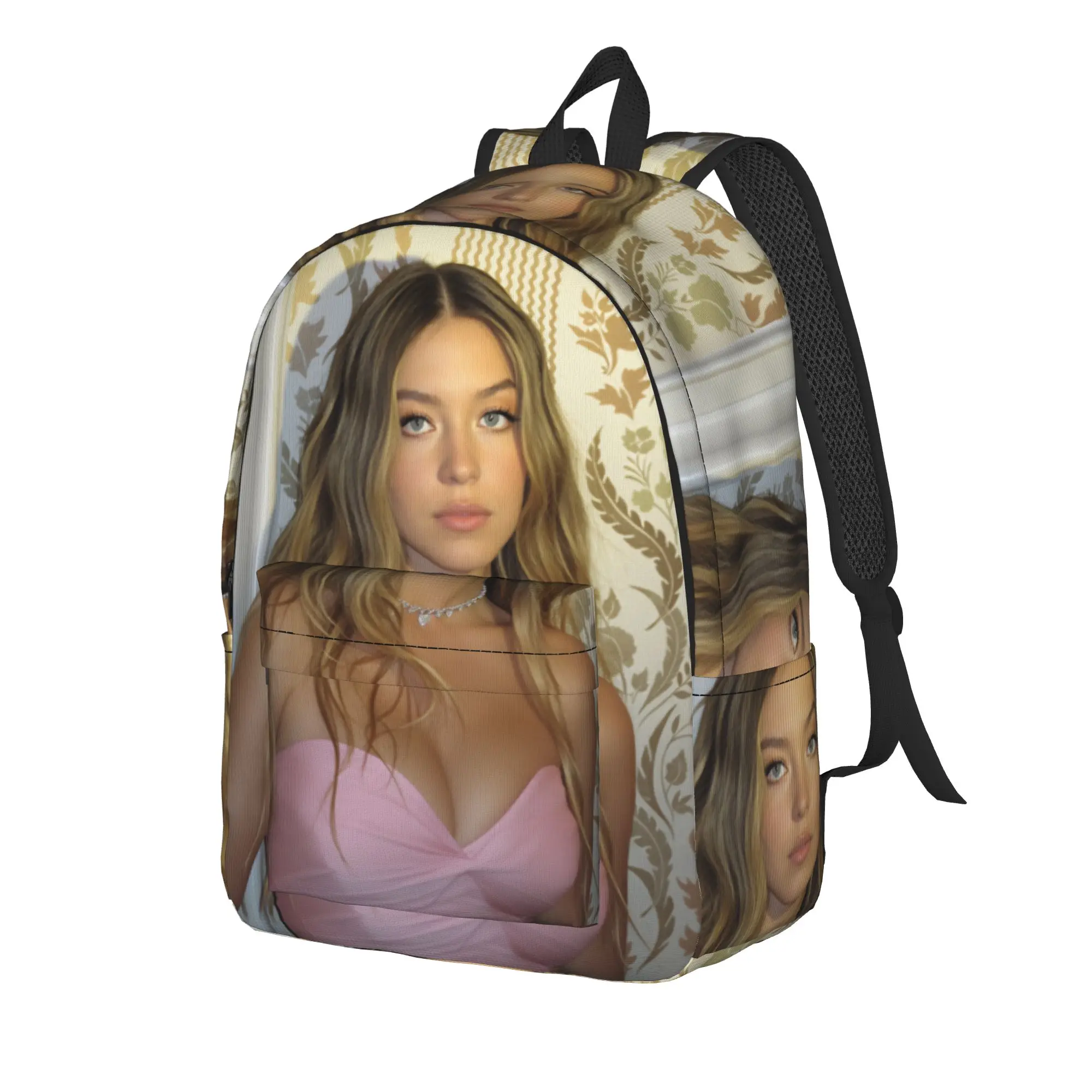 Actor Sydney Sweeney Backpack  Boy Girl Polyester Cycling Backpacks Print Elegant School Bags Rucksack