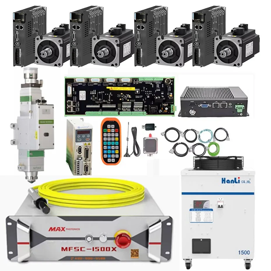 Fuente láser MAX Chuangxin 1500W 2000W/3000W, cabezal de corte láser Raytools XC3000S BM110 enfriador Huichuan servo bus 750W 400W