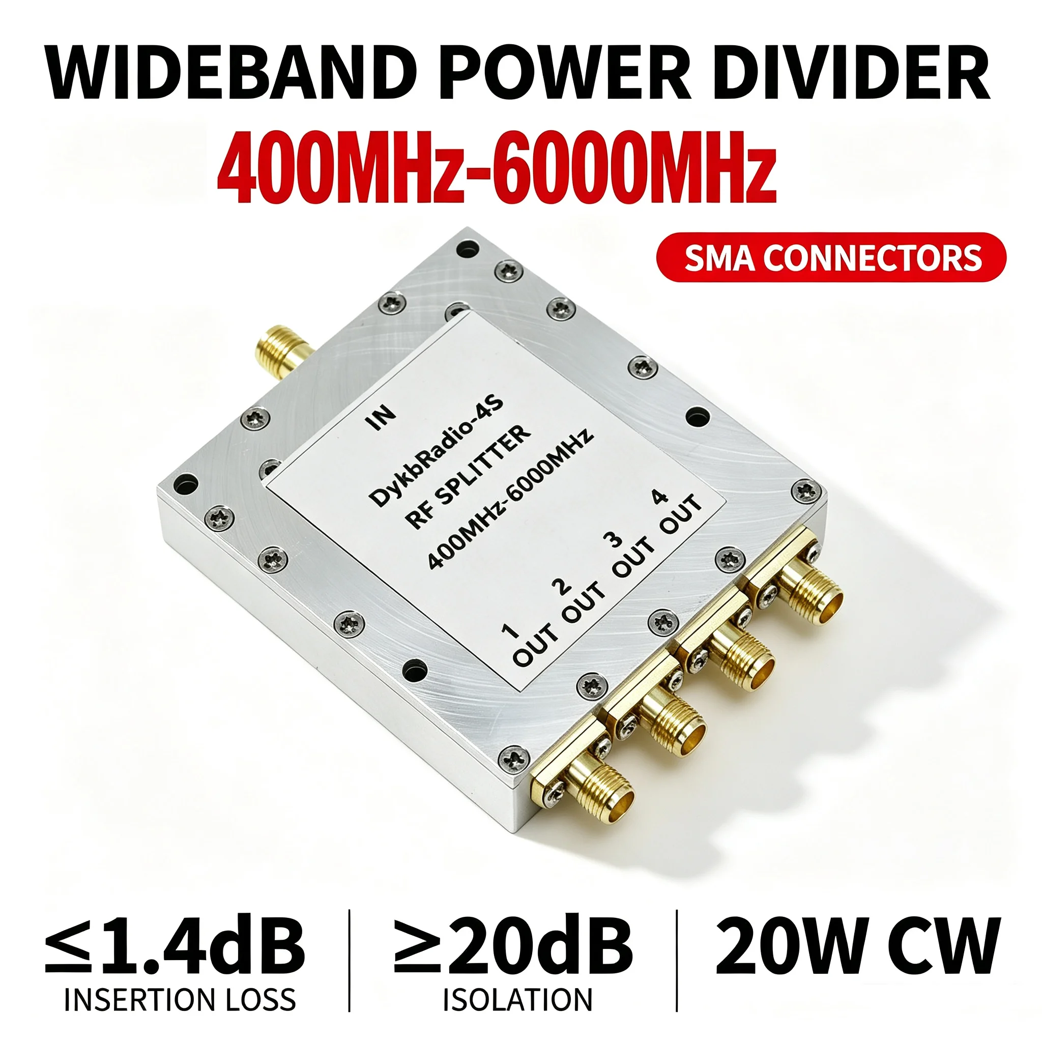 400-6000MHz RF Power Divider 1 to 4 SMA Signals POWER Splitter Combiner Low Loss High Isolation 868M 915M SDR GPS 2.4G 5.8G Band