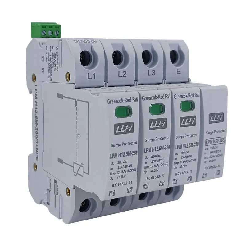 

T1 T2 Level Power Lightning Arrester 220V 30kA 50ka AC 3 Phase Surge Protector Surge De vice for Power Supply Systems