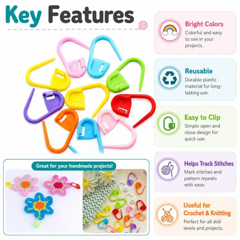50–200 Stück bunte Sicherheitsnadeln aus Kunststoff, Strickmarkierer, Häkelmaschenklammern für DIY-Strick-, Näh- und Bastelarbeiten, Bekleidungszubehör – Detail 5