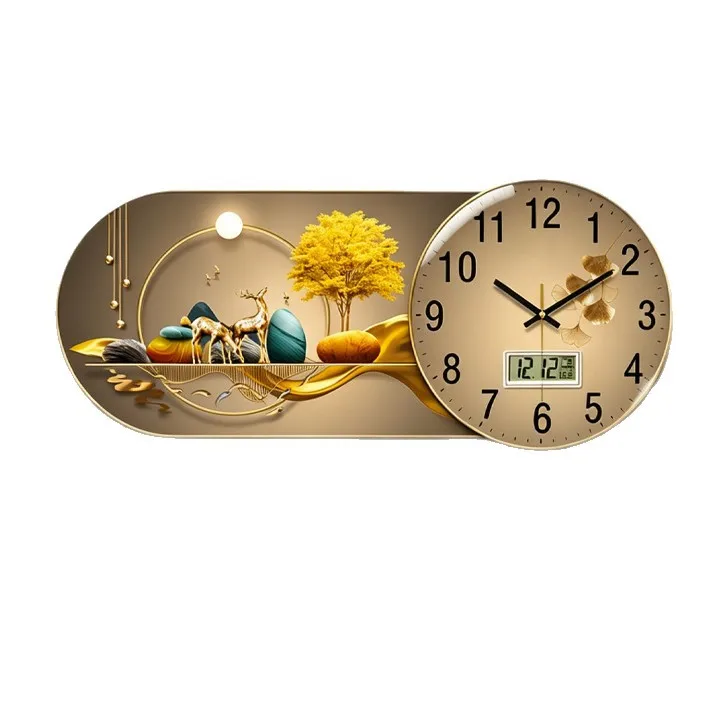 Wall clock Living room silent No punching Wall clock Calendar Quartz clock