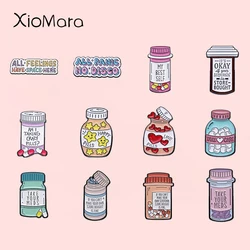 Cute Pill Enamel Pin Brooch Happy Take Care Music Love Pill Band-Aid Creative Medicine Jar Metal Badge Health Jewelry Lapel Gift