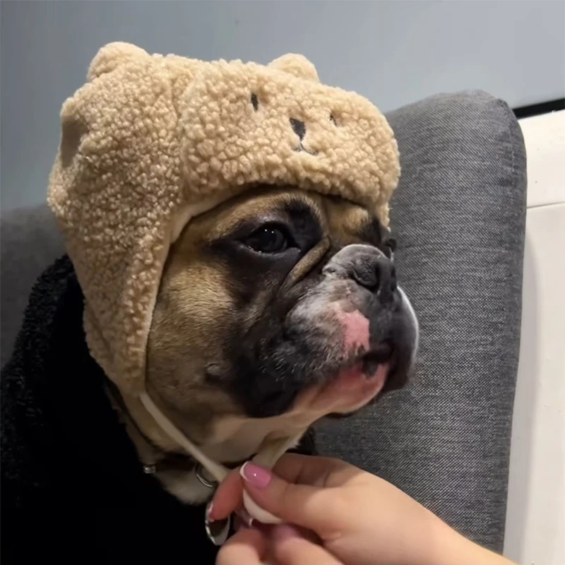 Pet Dog Hat For French Bulldog English Bulldog Plush Hat Winter Warm Cute Bear Hat Cartoon Caps For Puppy Pet Dog