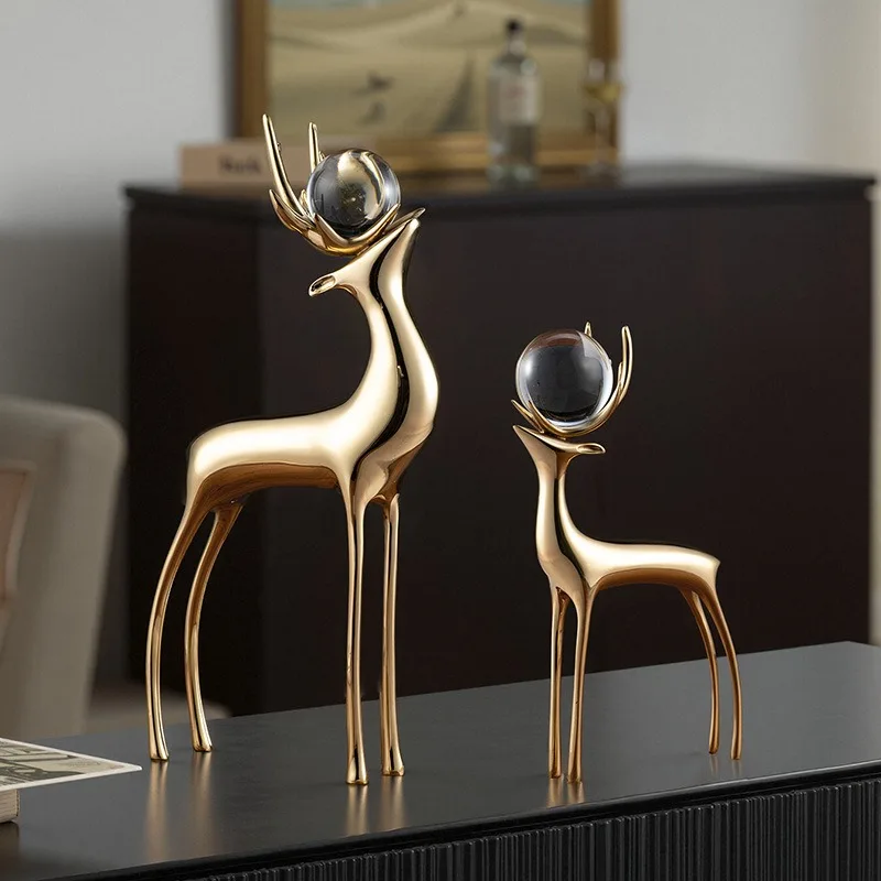 

Brass Lucky Deer Sculpture Ornament Modern Simple Living Room Study Home Decoration Crafts