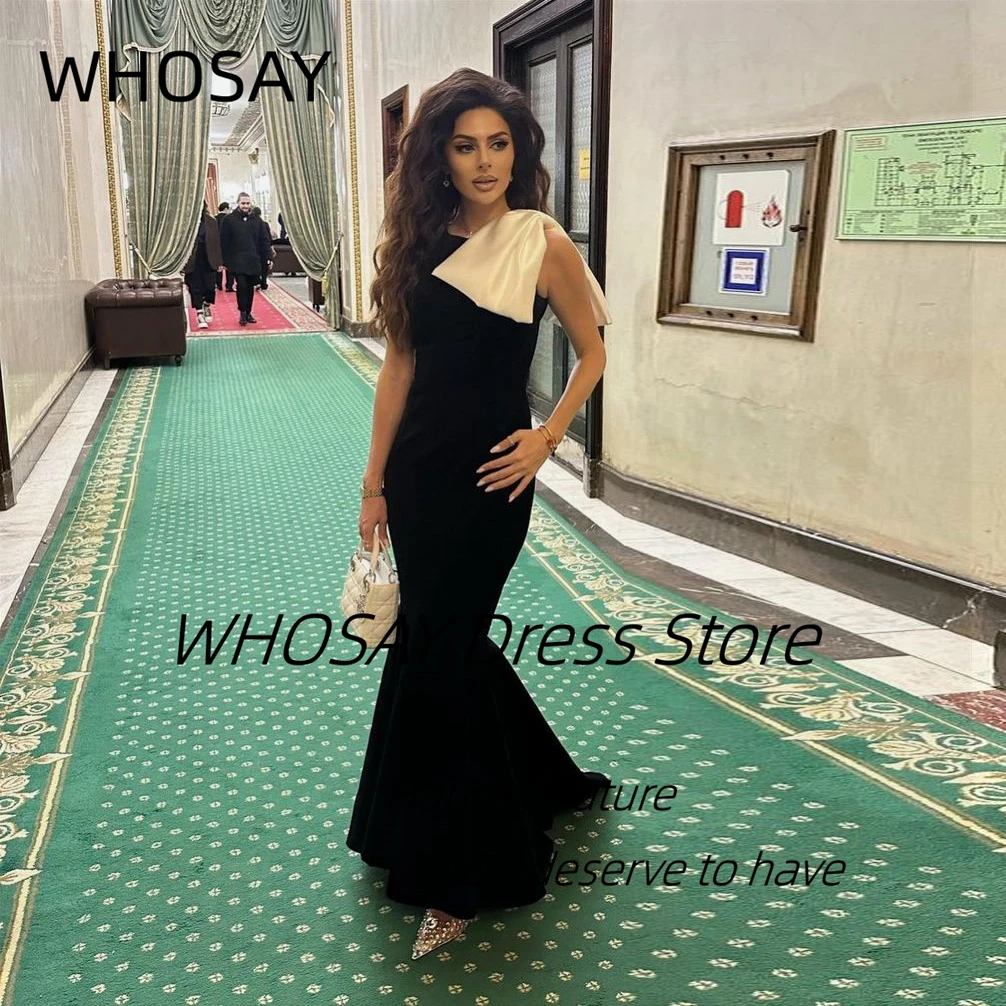 WHOSAY Special Dance Party Saudi Women Wear Black Mermaid Prom Dresses 2024 Big Bow Sleeveless Formal Evening Gowns