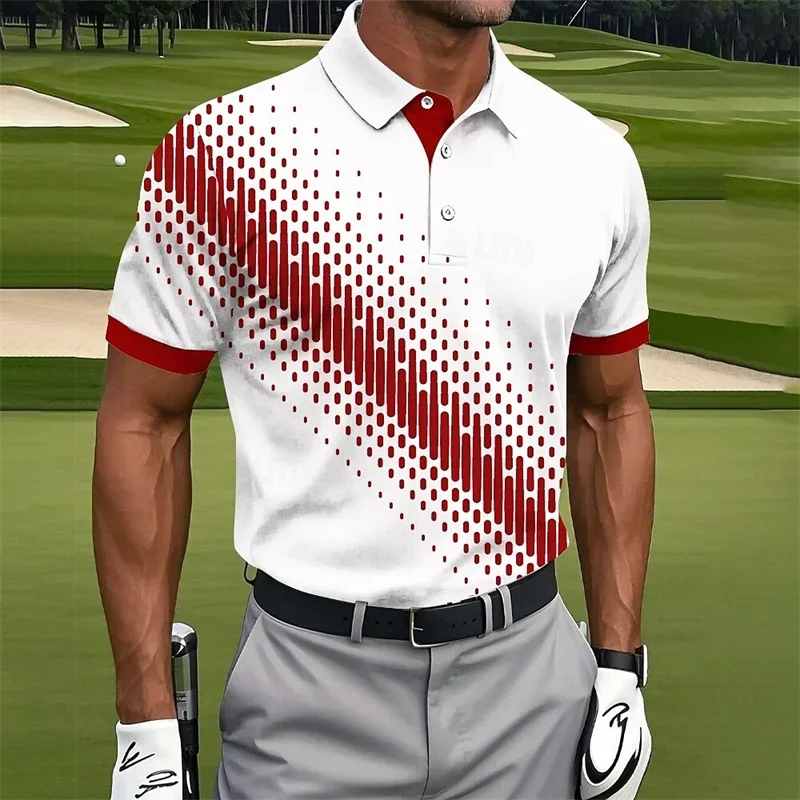 Men's Summer Polo Shirt with 3D Printed Modern Art Geometric Patterns, Short-Sleeved Fashionable Top