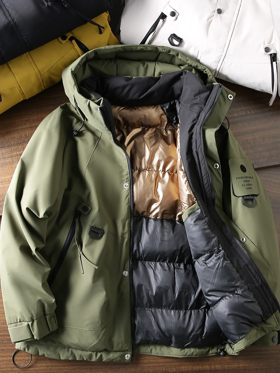 

Men's Winter Thiened Warm Windproof Waterproof Hooded Cotton Jaet Outdoor Functional Heat Reflection Inner Cleanfit Sle