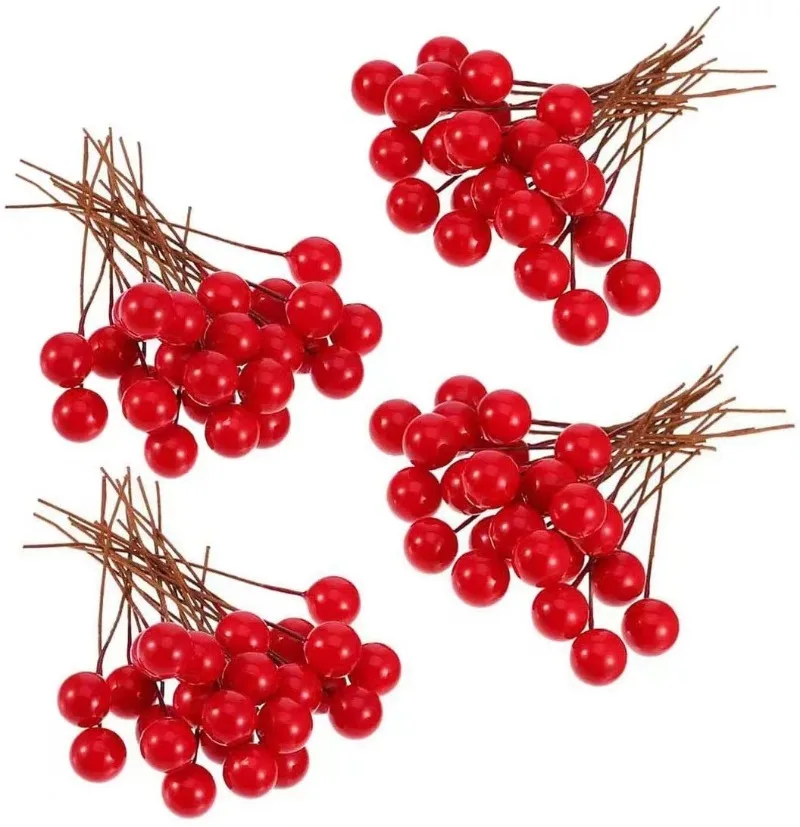 Mini Artificial Berries Red Fake Berry Cherry Stamen for Christmas DIY Floral Wreath Ornament New Year Party Home Decor