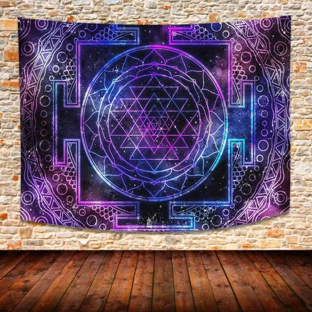 Gothic Sri Yantra Tapestry, Boho Mandala Galaxy Sacred Geometry Wall Hanging, Aesthetic Witchy Tapestry for Home Bedroom Dorm