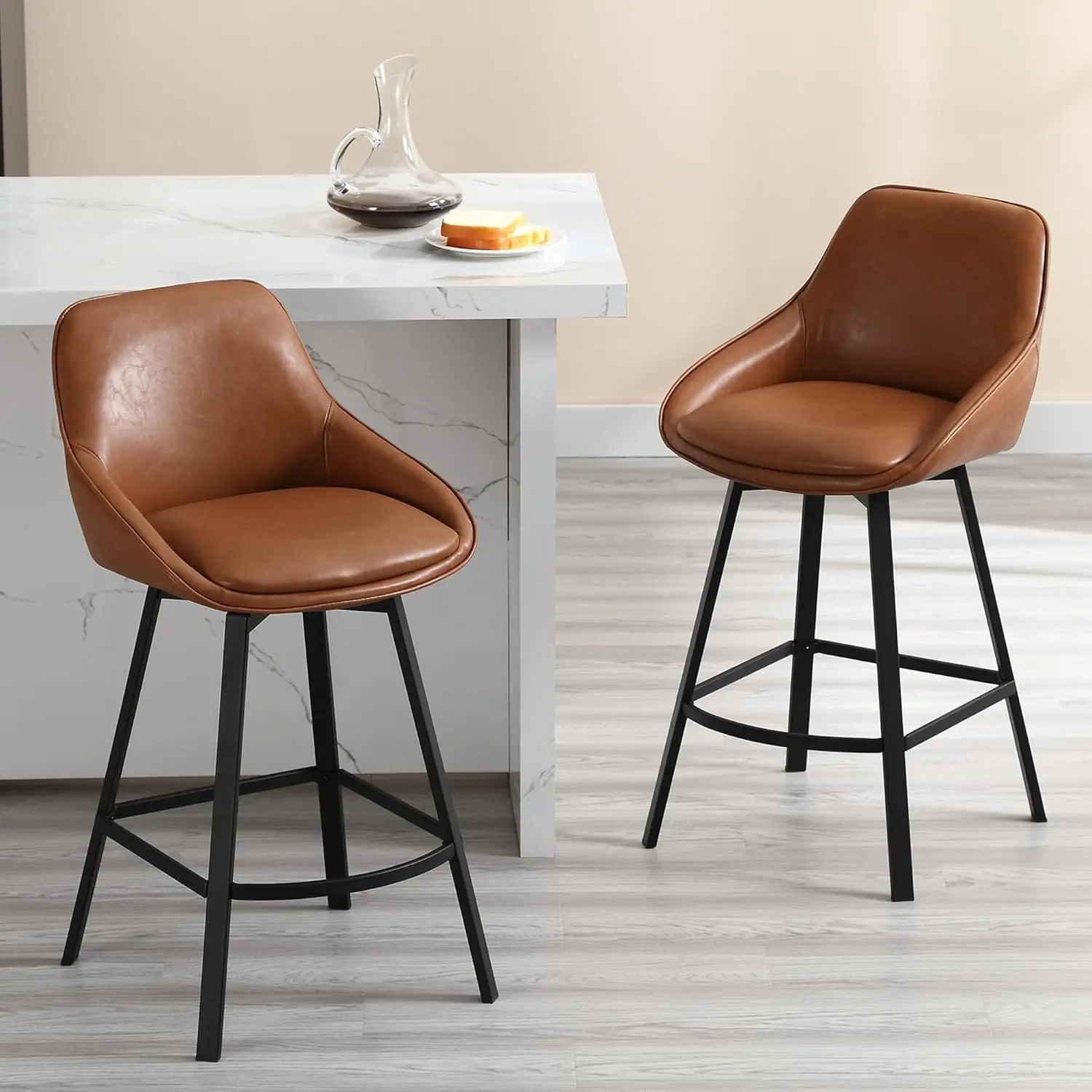 Flouki Swivel Counter Stools, 25 Inches Stools For Kitchen Counter, Modern Swivel Bar Stools For Kitchen Island, Counter Height