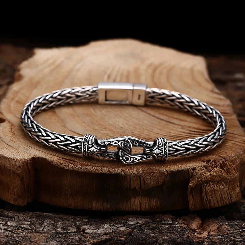 

S925 Sterling Silver Weave Bracelet Simple Style 6mm Old Process Hip Hop Vine 18 20CM Chain Fine Jewelry FYBT113