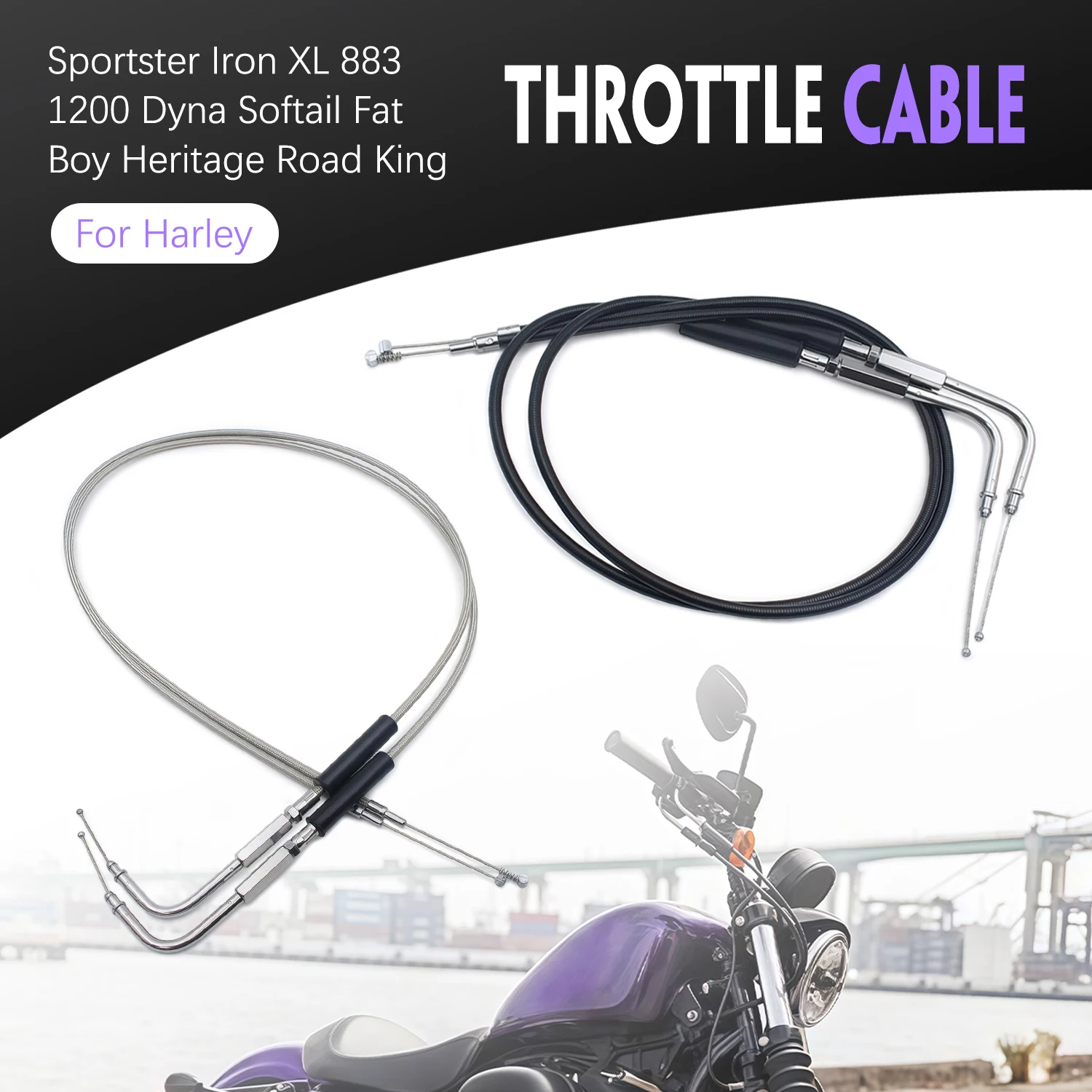

For Sportster 1200 50th Anniversary XL50 XL883 XL1200 Custom XL1200C XLH1200C 883 Custom Anniversary XL883C Throttle Cable Set