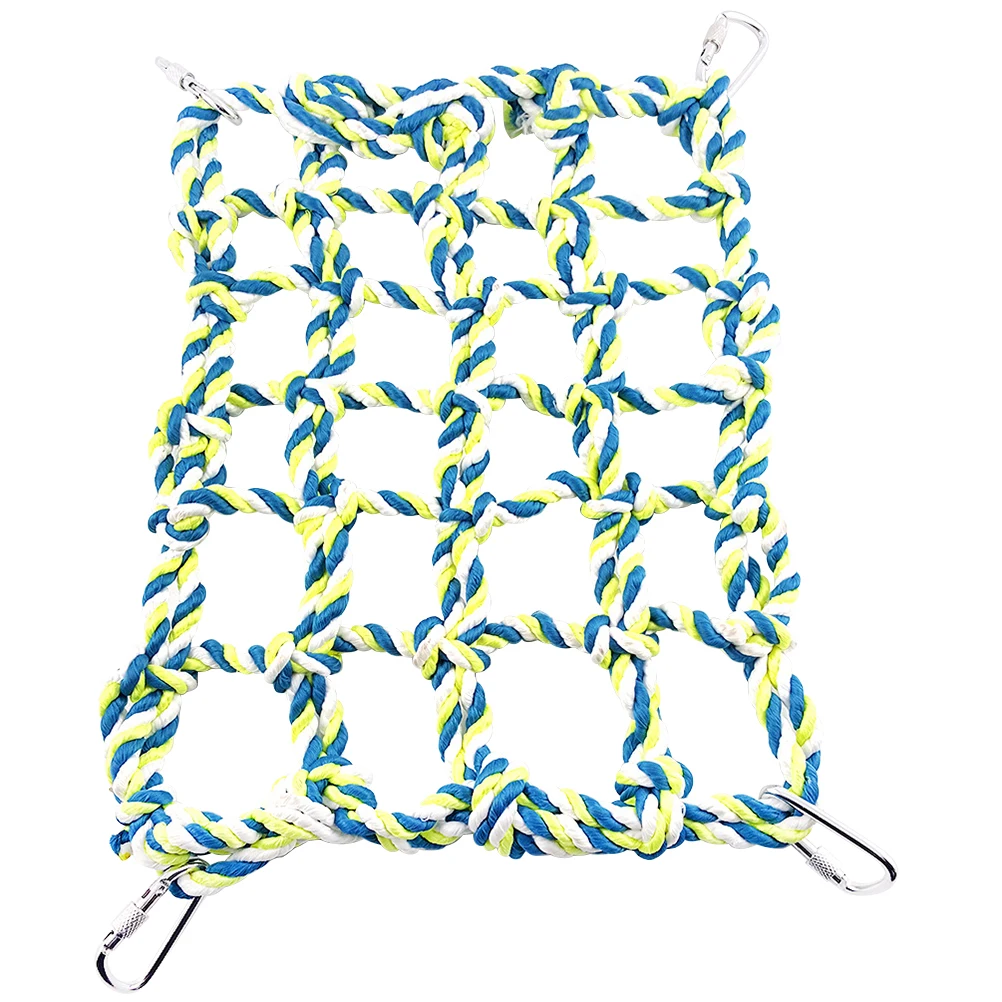

Colorful Woven Climbing Net Large Size 32x25x1cm Cotton Rope Hammock Easy Install Connect Cages Metal Clips Exercise Pet Health