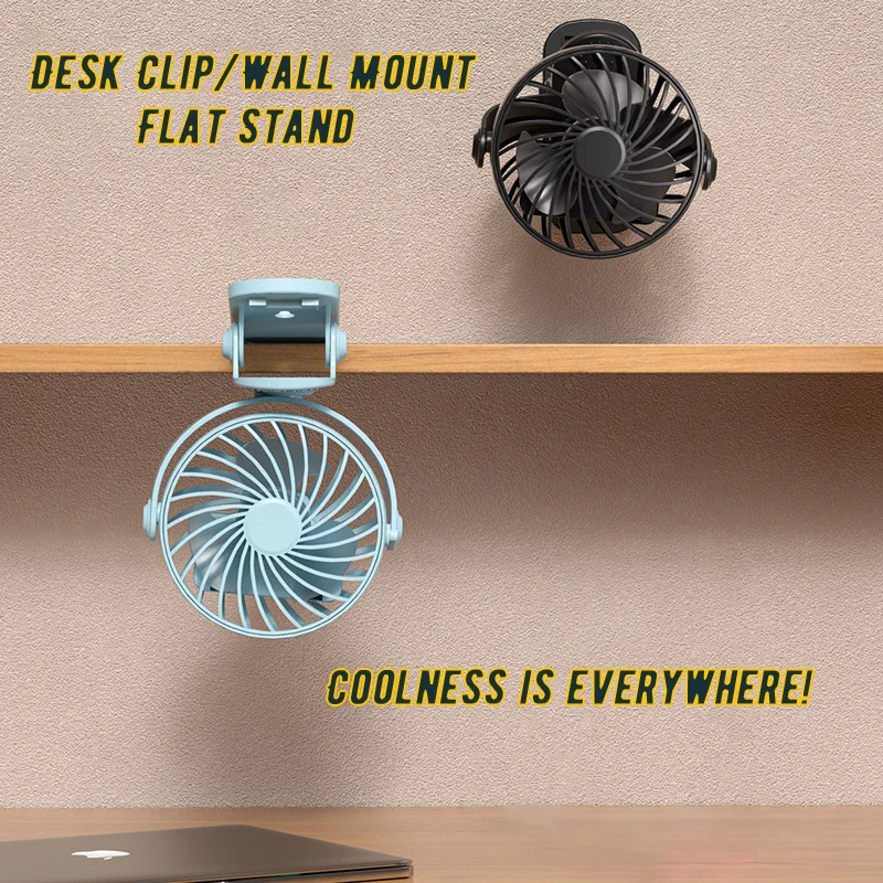 USB Rechargeable Clip Fan Outdoor Small Fan 720° Rotatable Desktop Fan Clip Fan for Office Students Dormitory Three Wind Speeds