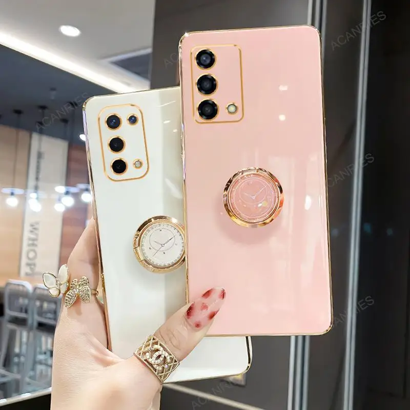 A9 A5 2020 Luxury Fashion Plating Ring Holder Case For Oppo A54 A74 A16 A57 A53 A52 A54s A93 A17 4g 5g Stand Silicone Back Cover