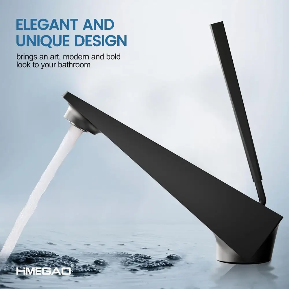 صنبور نحاسي حديث بمقبض واحد باللون الأسود غير اللامع لأحواض ذات فتحة واحدة، مناسب للمراشفات والزراويل الداخلية والمركبات الترفيهية