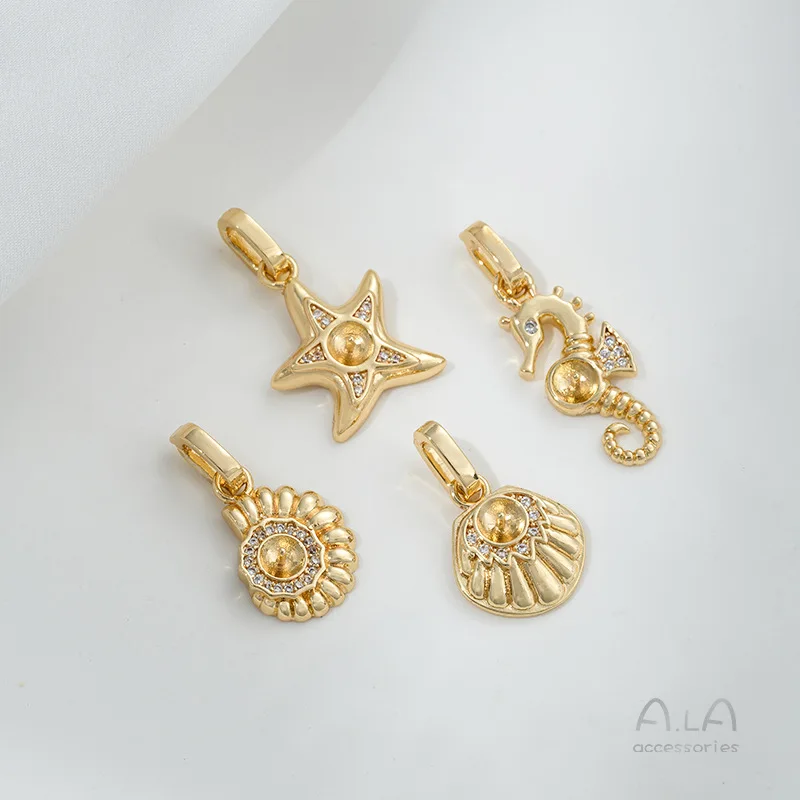 14K Gold-plated Marine Life Series Conch Shell Universal Buckle Bead Holder Pendant DIY Sticky Pearl Necklace Accessories