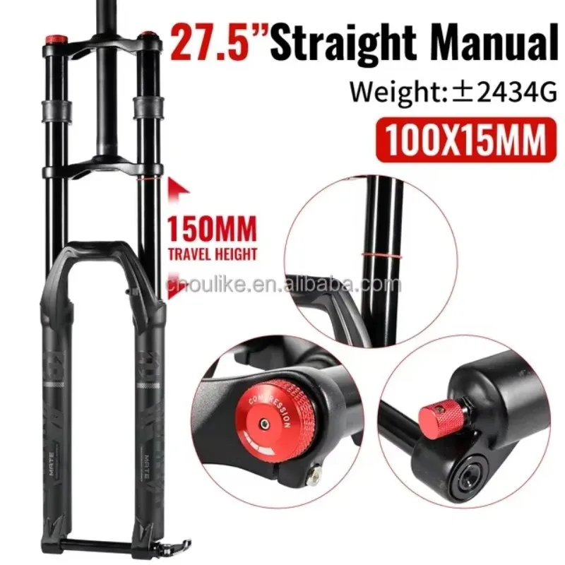 Newly Upgraded Bicycle Suspension Fork 26/27.5/29 Aluminum Air Straight MTB Fork Bicycle Accessories Travel 100mm