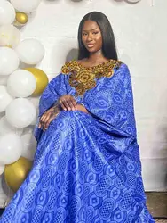 Riche stampato Boubou 2024 abito caftano floreale moda blu-abito ampio per abbigliamento quotidiano, feste ed eventi