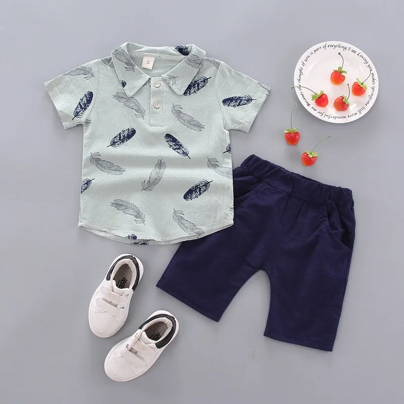 ashion baby boys Shirt Suits toddlers kids Cotton Short Sleeve 2 Pcs Clothing Sets Summer Handsome