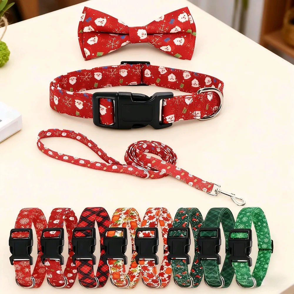 

Christmas Pet Collar Checkered Snowflakes Christmas Boots Maple Leaves Thanksgiving Printed Neckties Holiday Dog Collars