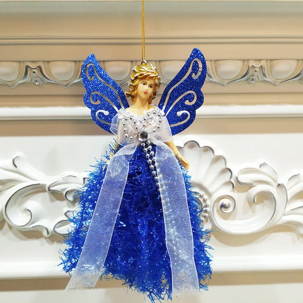 Glitter Christmas Angel Pendant Gorgeous Dress with Shining Wings Christmas Tree Topper Ornament Plastic Hanging Angel Doll
