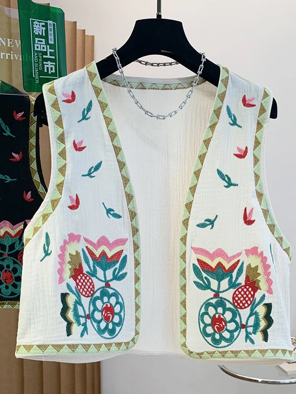 

New Chinese Sle Retro National V-ne Embroidered Svel Women's Vest Heavy Embroidery Aosphere Summer Faion