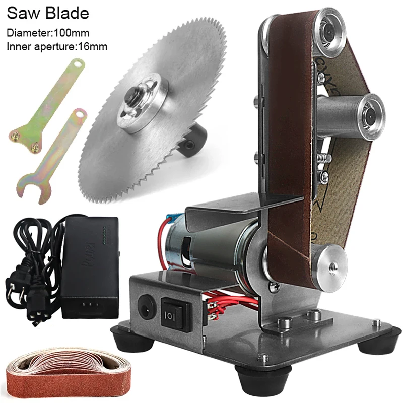 110V/220V Mini Electric Belt Sander DIY Desktop Vertical Sander Polisher 7 Speed Sander Grinder Knife Sharpener With Saw Blade