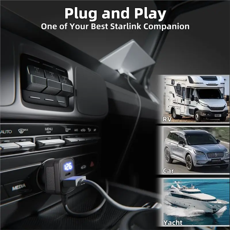 USB-A+ Type C 3 Meter Mini Car Adapter 12-24V Fast Charging For Starlink Mini Accessories - view 4