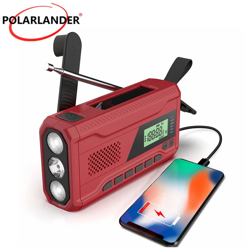 

Wine Red Portable Car Emergency Radio fit for NOAAFMWB Solar Hand Crank Generator 4500mAh Power Bank & Flashlight