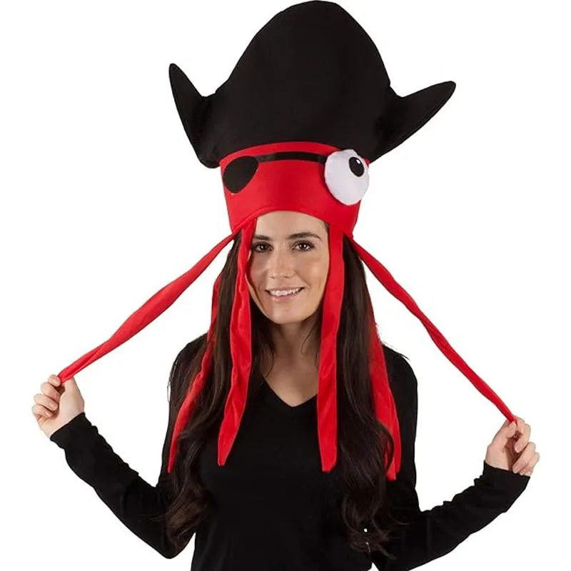 Cute One Eyed Octopus Pirate Costume Hat Funny Long Tentacle Headgear For Adult Halloween Birthday Party Cosplay Outfit